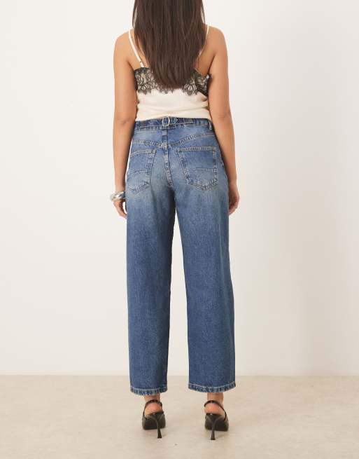 ASOS DESIGN – Knöchellange Jeans in mittlerer Waschung mit verstellbarem Bund und abgerundetem Beinschnitt, 2 von 5
