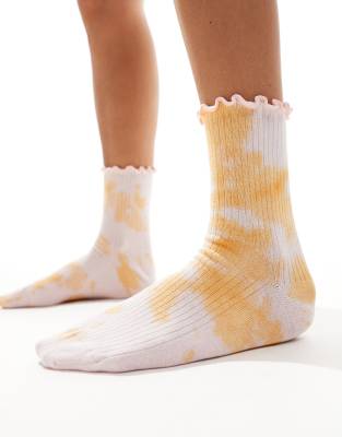 ASOS DESIGN - Knöchelsocken mit Batikmuster und Rüschenkanten-Bunt