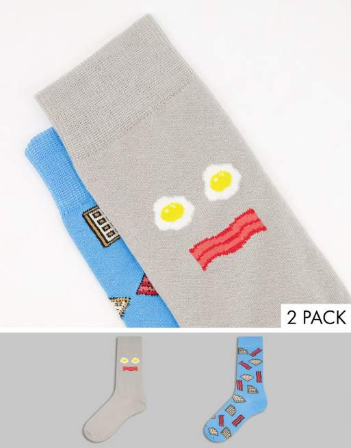 ASOS DESIGN – Knöchelsocken mit Eier- und Speck-Design, 2er-Pack