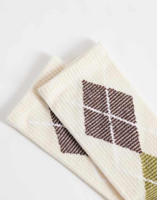 ASOS DESIGN – Knöchelsocken mit Rautenmuster in Grün und Braun, 2 von 3