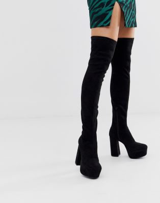 black thigh high platform boots