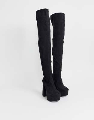 black thigh high platform boots