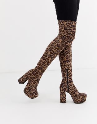 leopard print thigh high boots