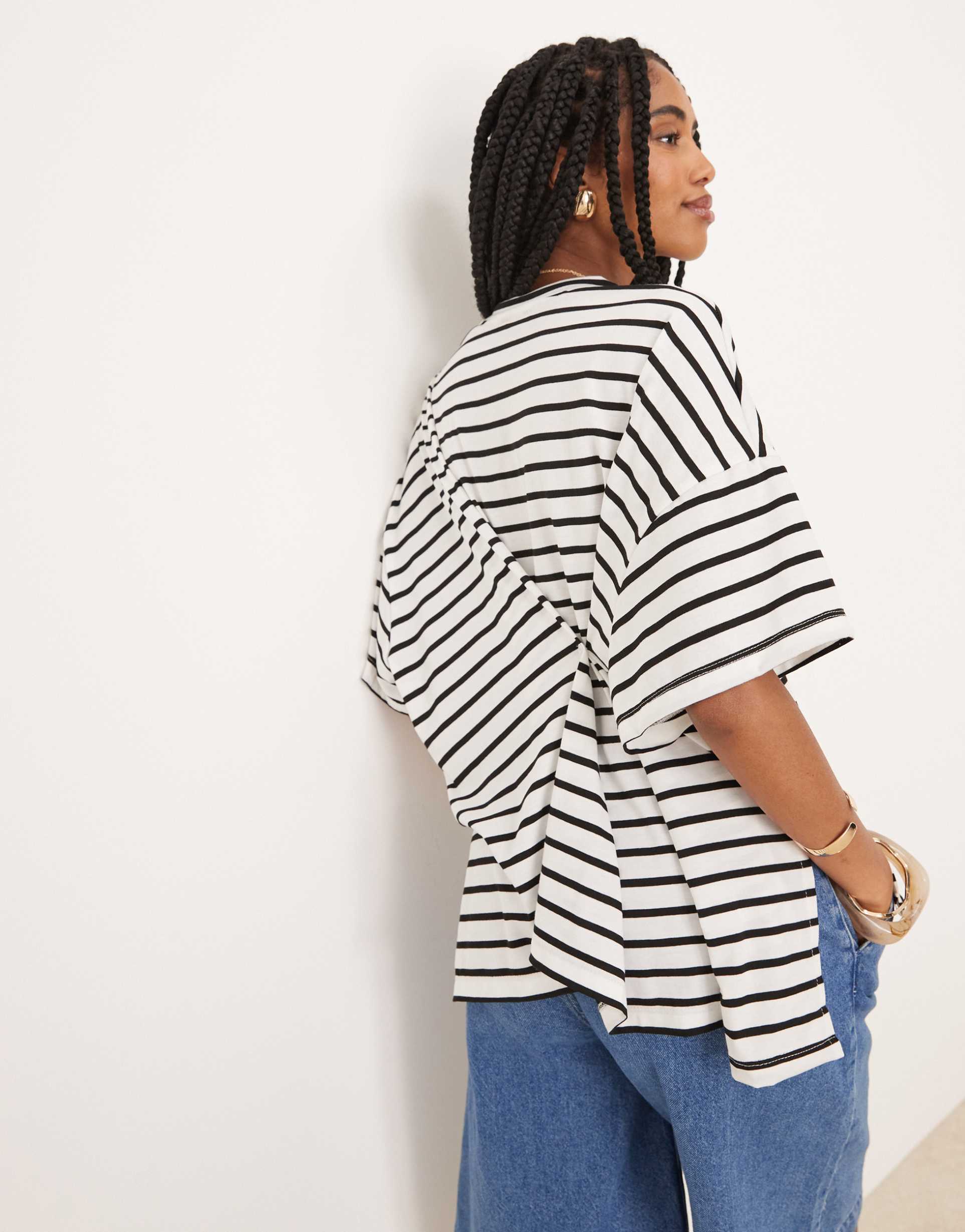 asos design knot back detail short sleeve top in black and white stripe