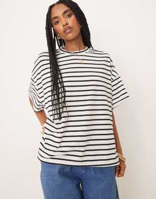 ASOS DESIGN knot back detail short sleeve top in black and white stripe