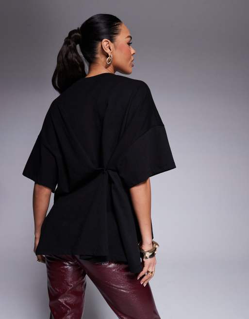 ASOS DESIGN knot back detail t-shirt in black, 2 of 4