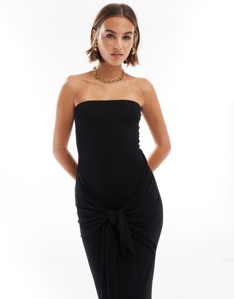 ASOS DESIGN knot detail bandeau midi dress in black - view 1