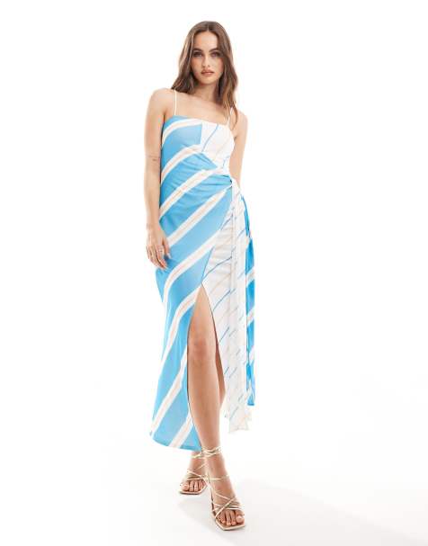 ASOS DESIGN knot detail cami midi dress in contrast stripe - view 1