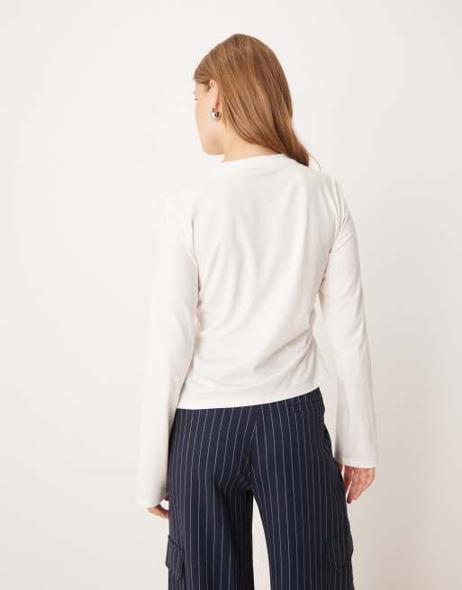 ASOS DESIGN knot detail long sleeve top in cream, 4 of 4