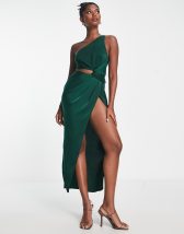 ASOS DESIGN Satin drape front midi dress with side cut out waist