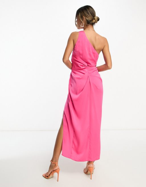 ASOS One Shoulder Midi Dress With Back Bra Detail in Pink