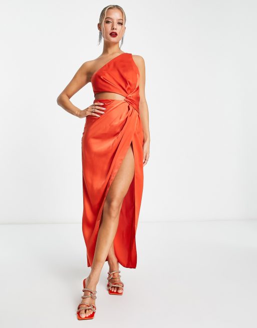 ASOS DESIGN knot detail midaxi dress with cut out detail in red