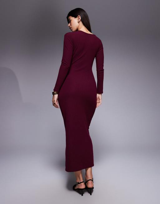 ASOS DESIGN knot detail ribbed midi dress in wine ASOS