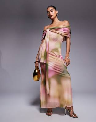 ASOS DESIGN knot detail sash bardot maxi dress - view 1