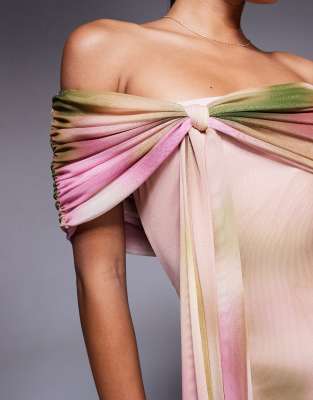 Asos Design Knot Detail Sash Bardot Maxi Dress-multi