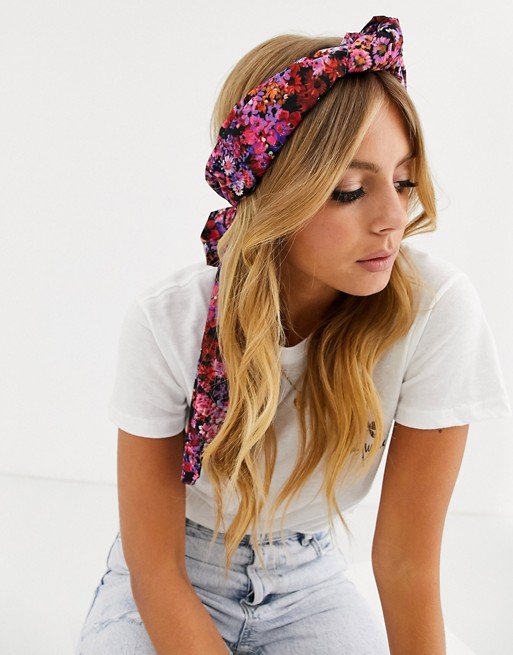 ASOS DESIGN knot front ditsy floral headscarf in multi