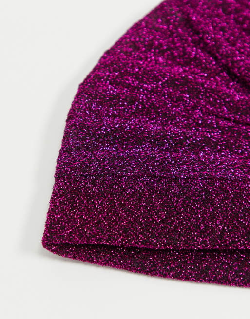 ASOS DESIGN knot front hat in glitter stripe, 3 of 4