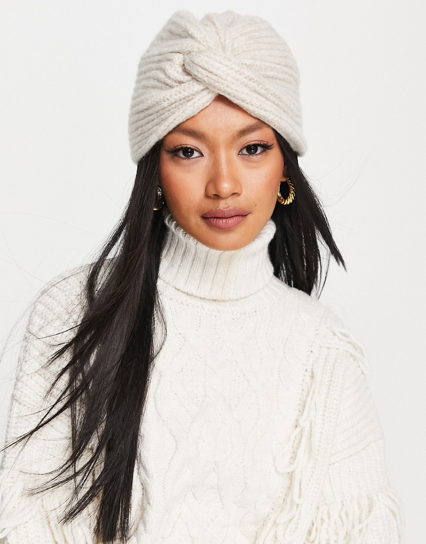 ASOS DESIGN knot front hat in stone-Neutral