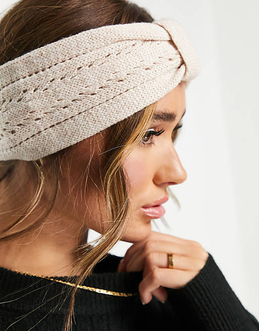 ASOS DESIGN knot front headband in oatmeal