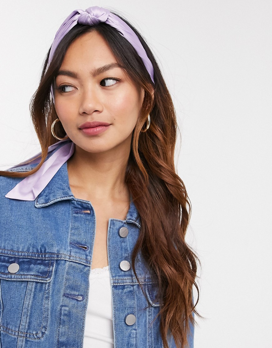 Asos Design Knot Front Headscarf In Lilac-purple