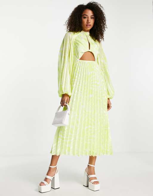 Asos yellow cheap pleated dress