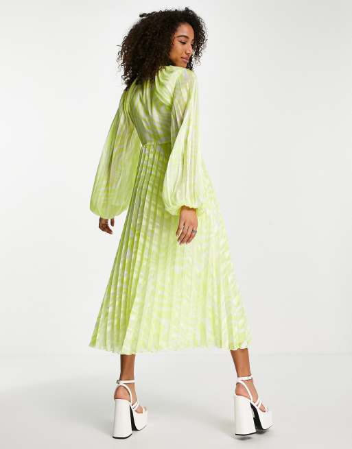 Ezra Pleated Cutout Long Sleeve Midi Dress