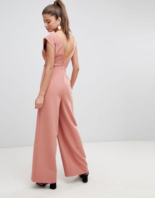 ASOS DESIGN knot front jumpsuit with cut out detail and wide leg