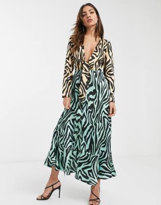 asos green animal print dress