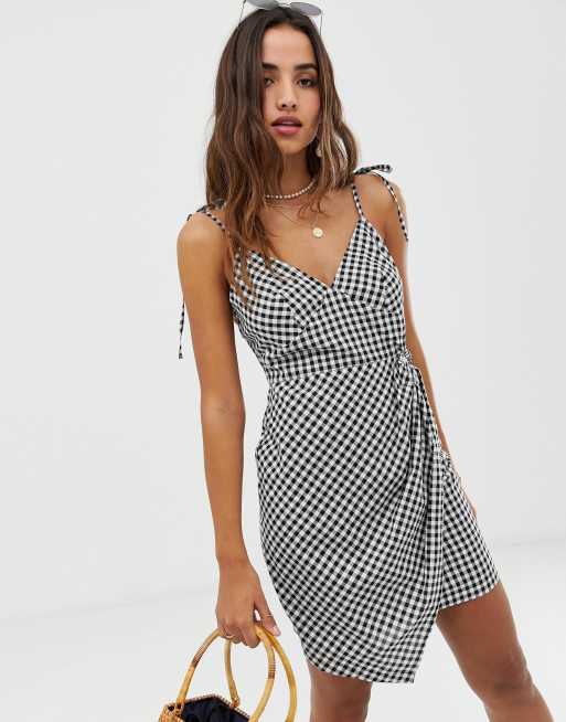 ASOS DESIGN knot front mini sundress in seersucker in gingham