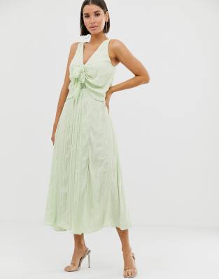 knot front pleated back jumpsuit