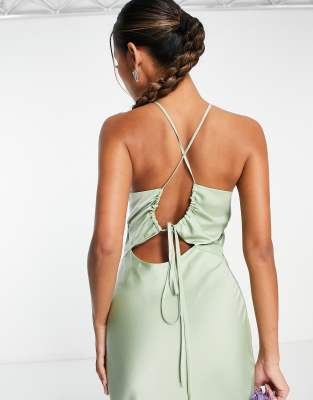 ASOS DESIGN knot front satin maxi dress with tie back detail in