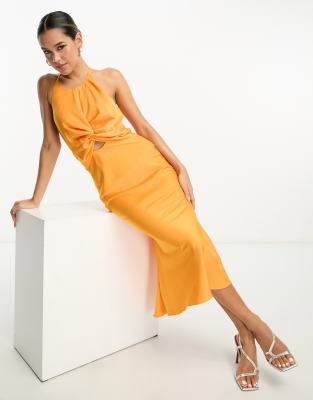 orange satin formal dress