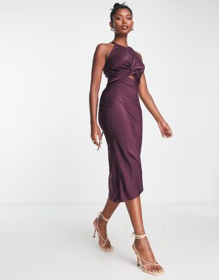 tie knot midi dress Toperth Satin Tie Knot High Low Midi Dress  Toperth