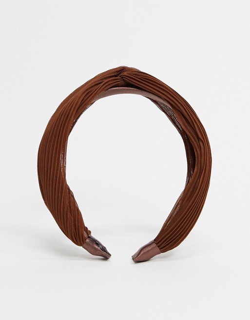ASOS DESIGN knot headband in brown plisse