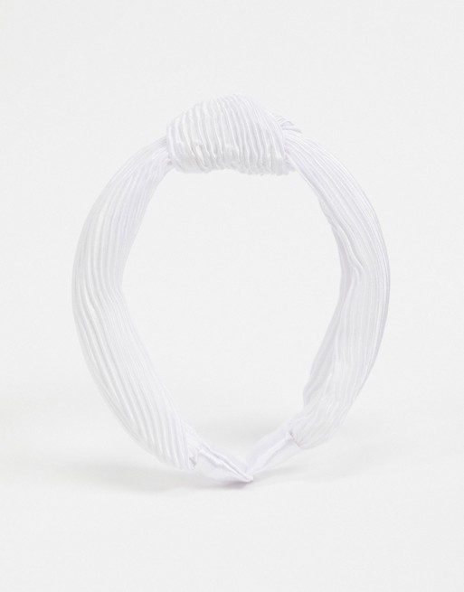 ASOS DESIGN knot headband in white satin plisse