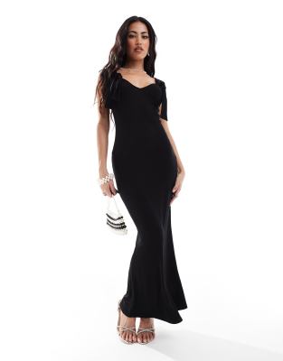 asos design knot strap detail midi dress in black
