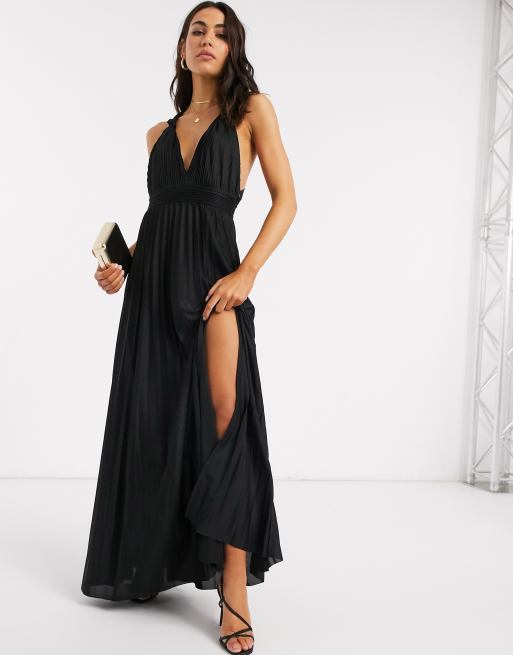 ASOS DESIGN knot strap pleated maxi dress in black | ASOS