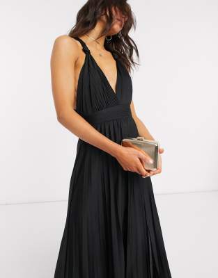 asos black pleated dress