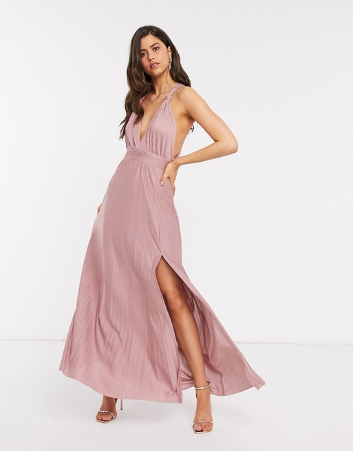 ASOS DESIGN knot strap pleated maxi dress in rose