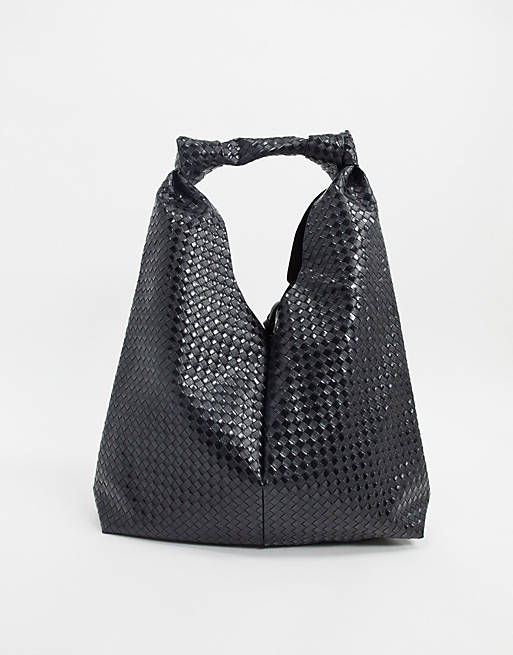 ASOS DESIGN knot strap tote bag in black weave