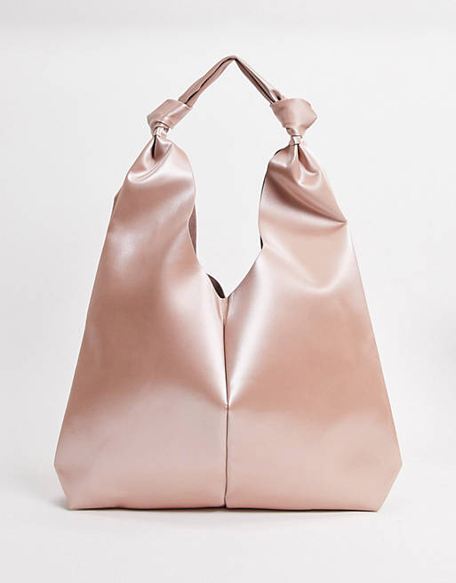 ASOS DESIGN knot strap tote bag in coated blush satin