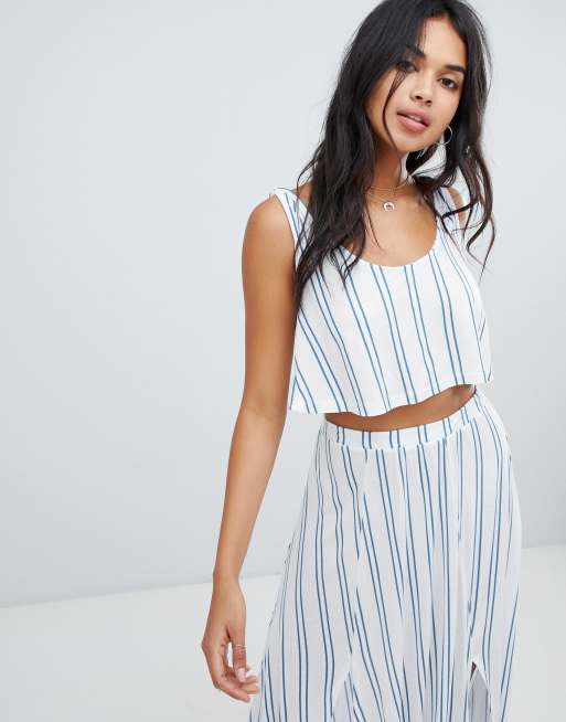 ASOS DESIGN knot twist jersey beach co-ord top and skirt in stripe, 2 of 3