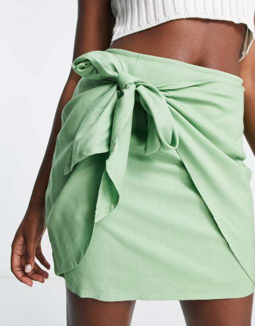 ASOS DESIGN knot wrap mini skirt in apple green ASOS