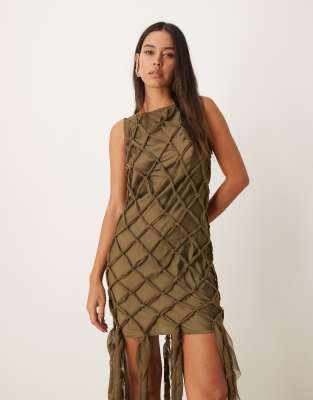 ASOS DESIGN knotted chiffon mini dress in olive