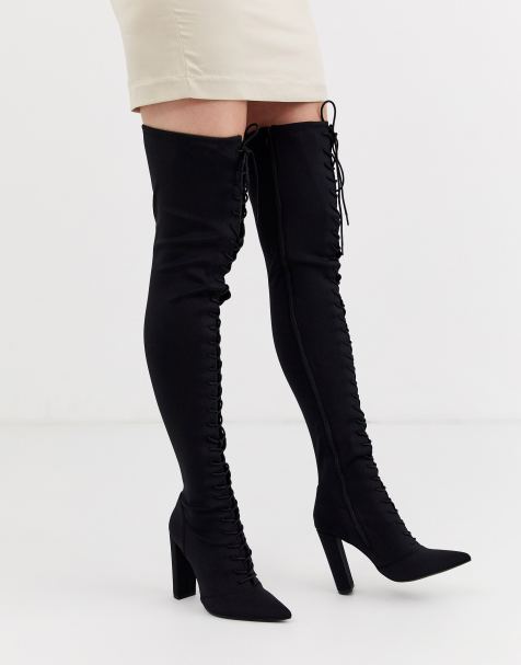 ASOS DESIGN - Knowledge - Cuissardes à laçage - Noir
