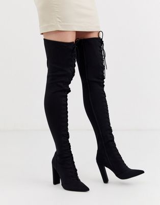 black knee high boots with laces