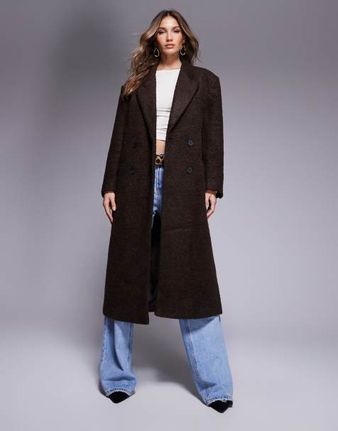 ASOS DESIGN - Knusse dad jas van bouclé in chocoladebruin - view 1