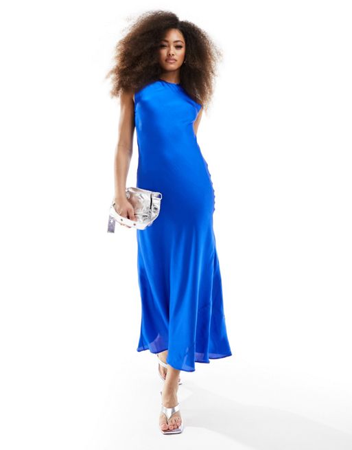 FhyzicsShops DESIGN – Kobaltowa satynowa sukienka midi