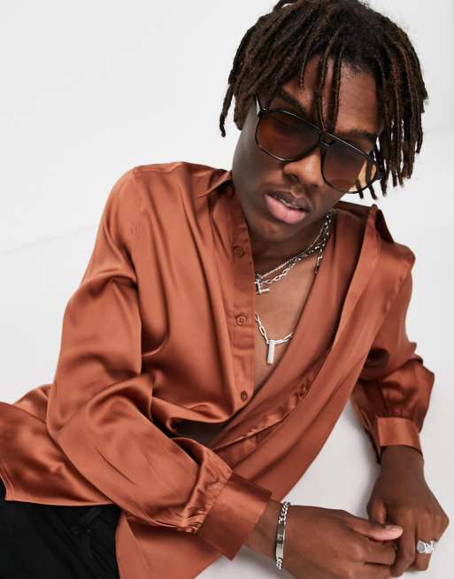 ASOS DESIGN - Kobberfarvet satinskjorte med voluminøse blouson-ærmer, 3 af 4