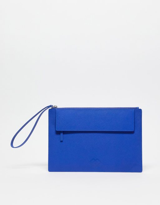 ASOS DESIGN - Koboltblå dokumentholder i læder med indprægning